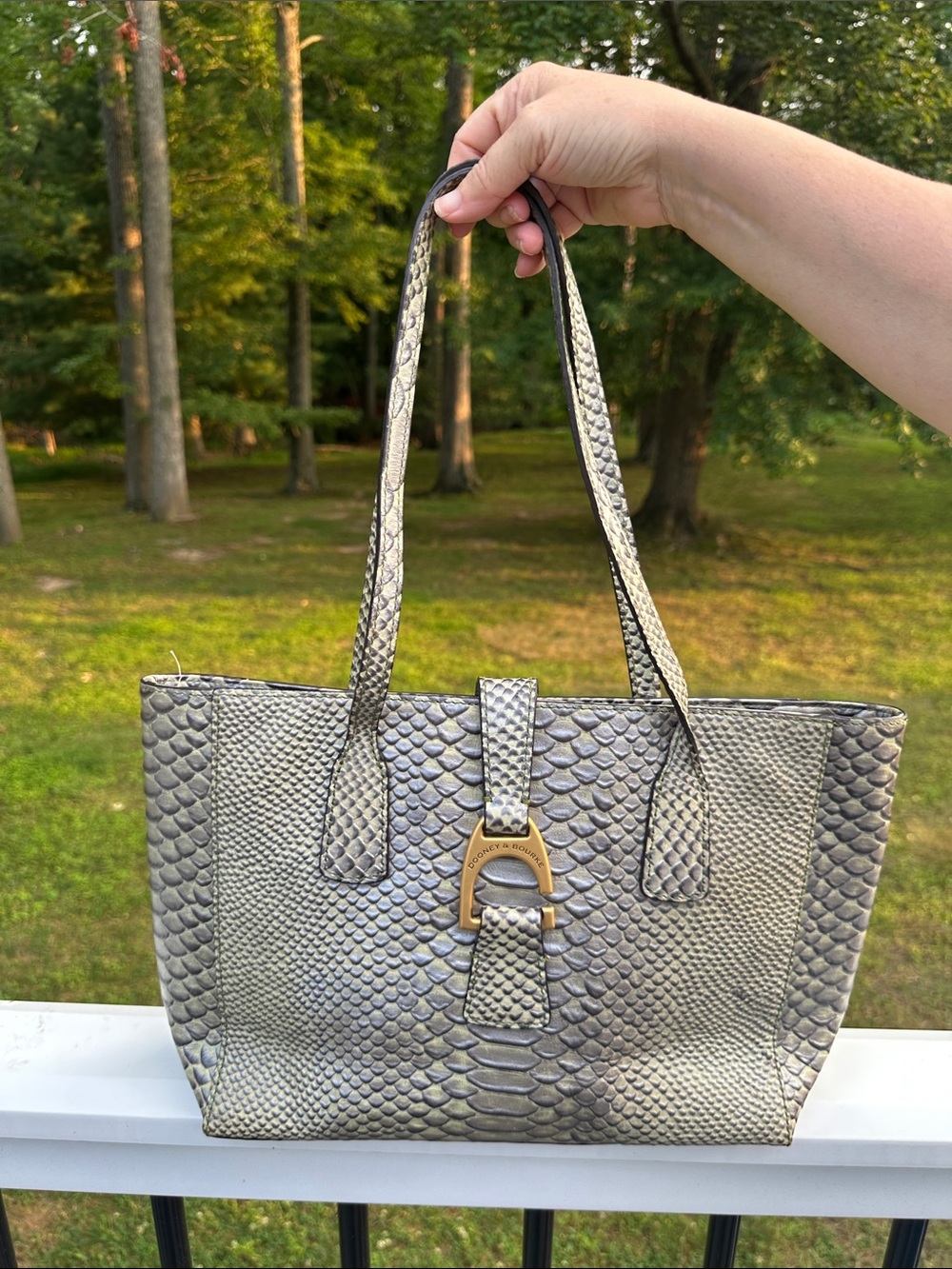 Dooney & Bourke Embossed Python Green Small Shannon Tote